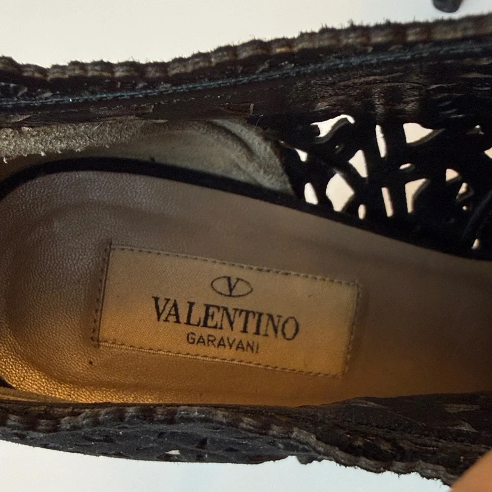 Valentino Garavani Black‎ Suede Lace Cut Out Boot Heels Size 37